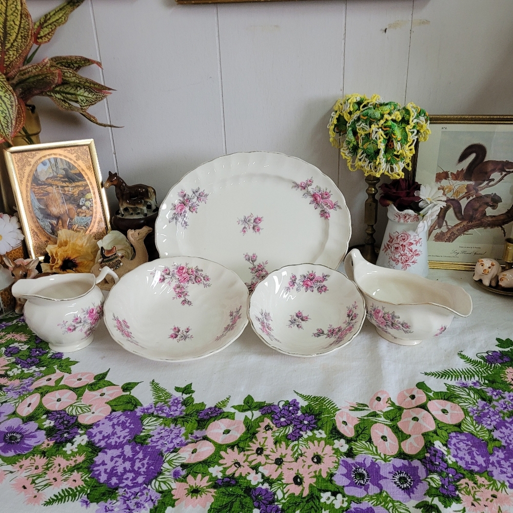 Vintage "OLD CHELSEA" Johnson Bro Serving Set Of 5 Rose Cottagecore Floral